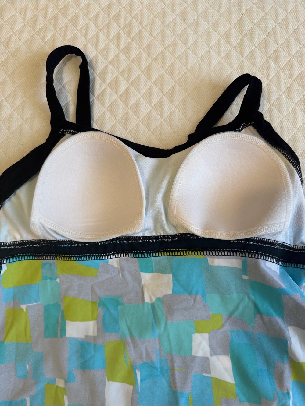 Women’s Multi-Color Abstract Print Tankini Swim Top - Black Trim - Picture 5 of 5